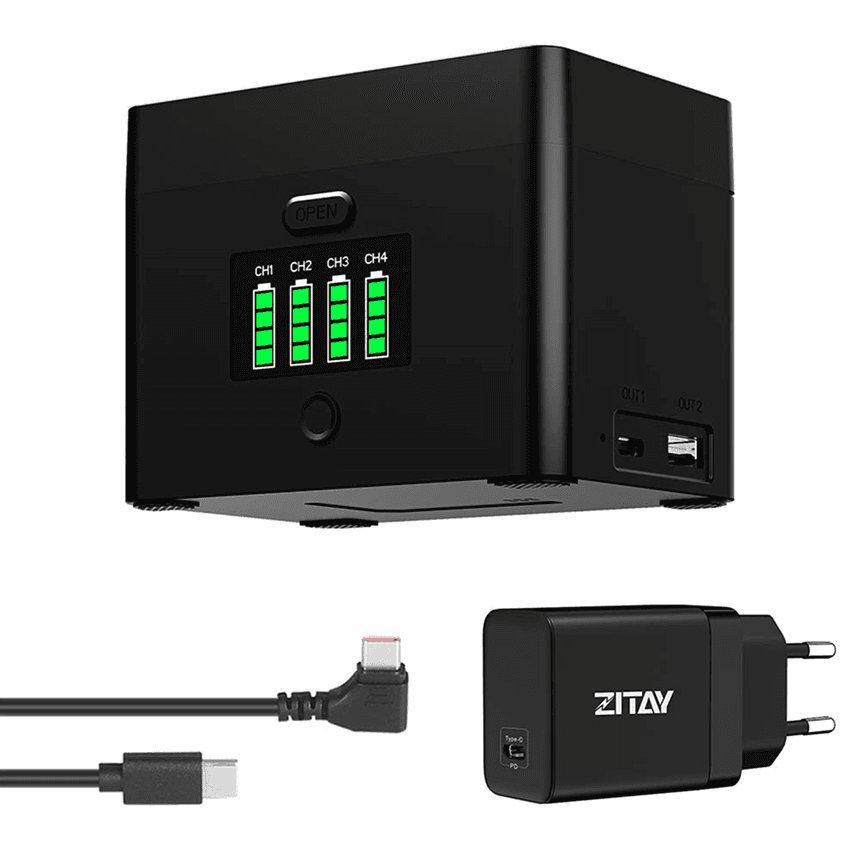 ZITAY 소니 NP-FZ100 캐논 LP-E6 USB-C 4채널 고속충전 방송장비 지테이